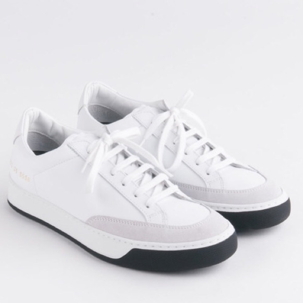 Common Projects White and Light Gray Low-Top Sneakers